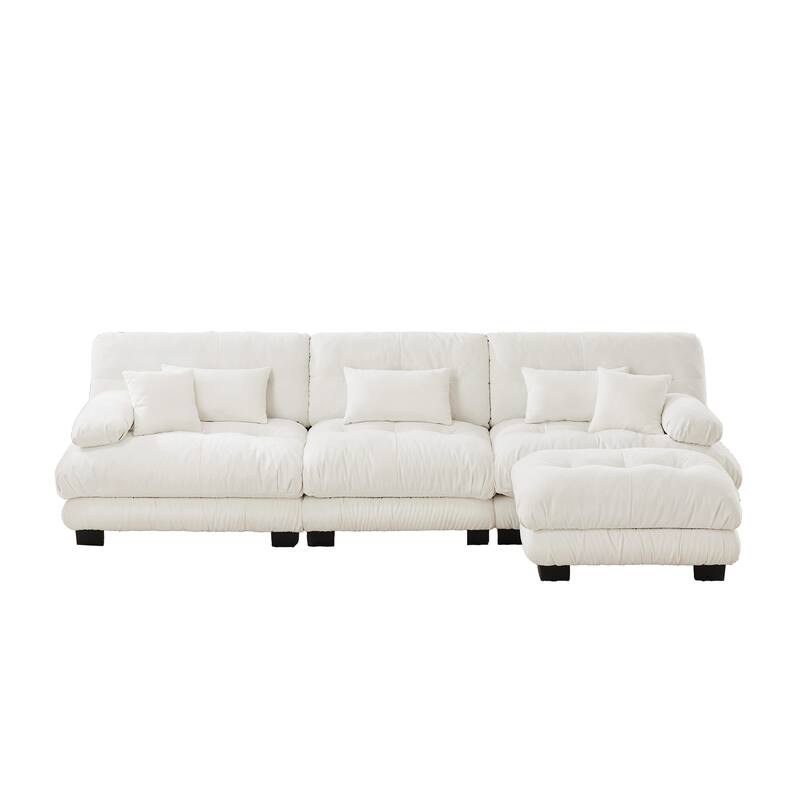 GDFStudio - Octavian Chenille 3-Seater Cloud Sofa with 1 Convertible Ottoman