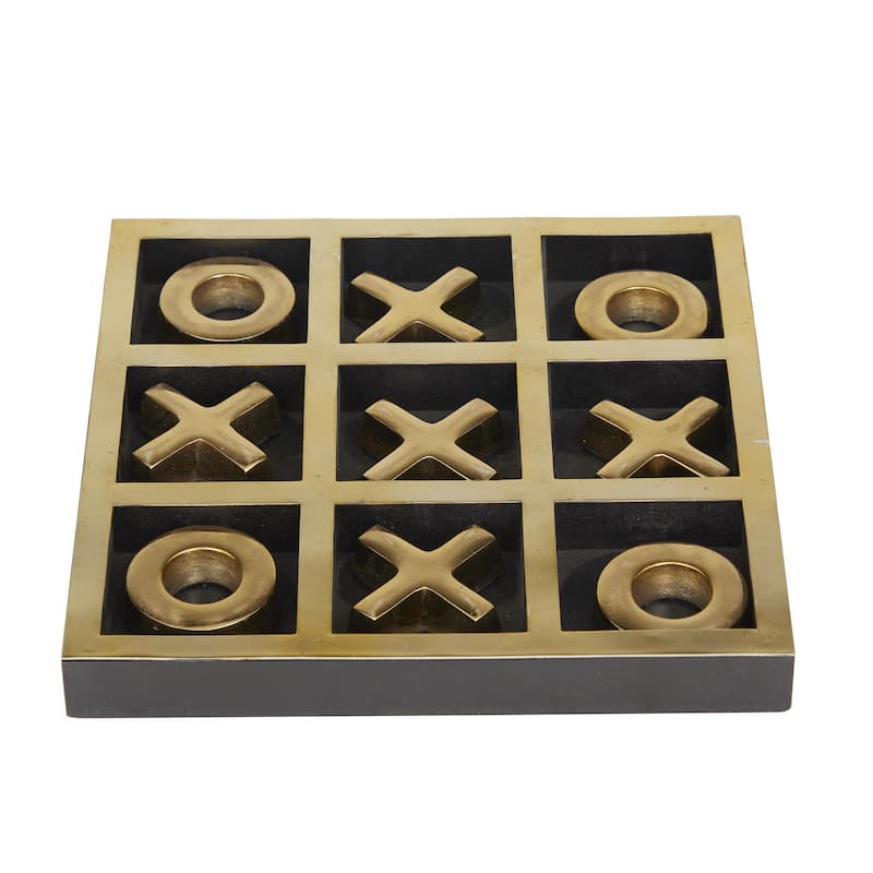Aluminum Metal Tic Tac Toe Game Set with Black or Gold Frame - Silver or Gold - Roche River Decor
