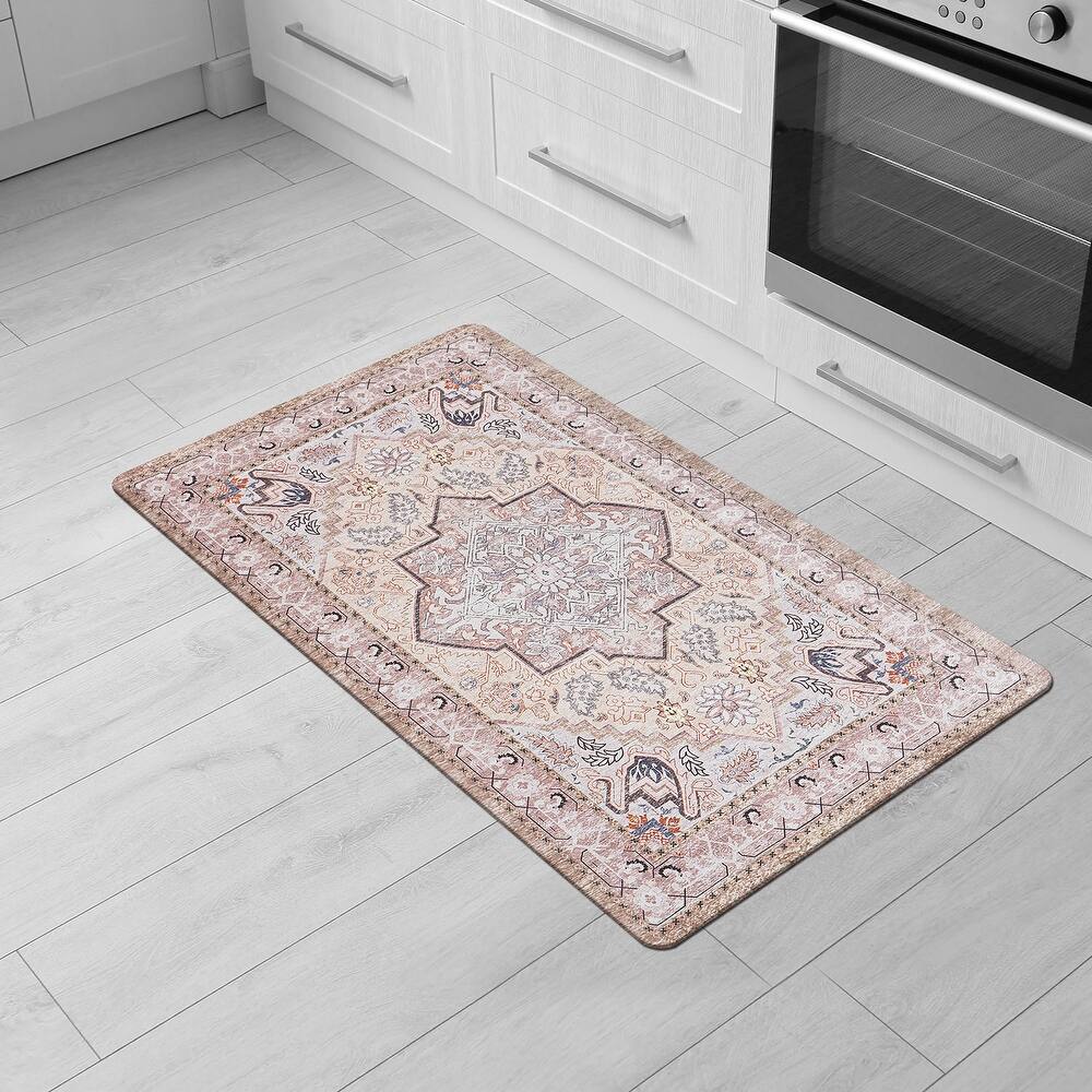 World Rug Gallery Traditional Medallion Cushioned Anti-Fatigue Mat