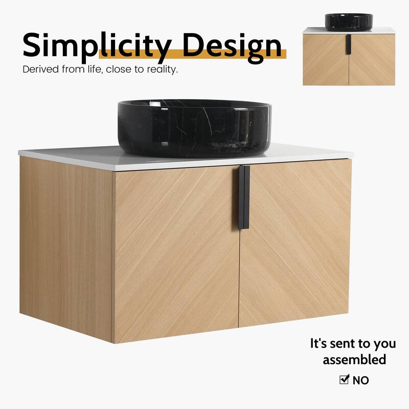 Bathroom Vanity With Sink In 30/36 Inch, Floating Bathroom Vanity With 2 Soft Close Doors