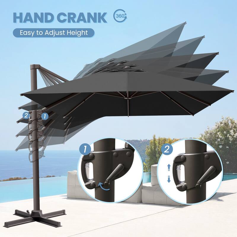 10x12.5 FT Outdoor Patio Cantilever Umbrella with Base