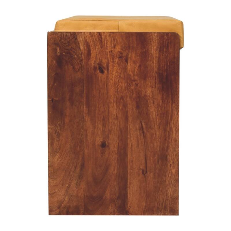 Artisan Furniture Solid Wood Buffalo Hide Pull out Honey Caramel Shoe Storage Bench