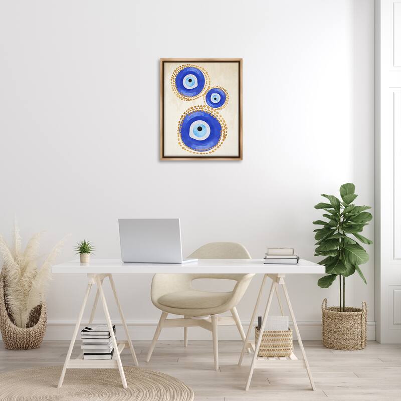 Stupell Round Blue Evil Eye Pattern Lustrous Dotted Detail Floater Frame, Design by Two Smart Blondes