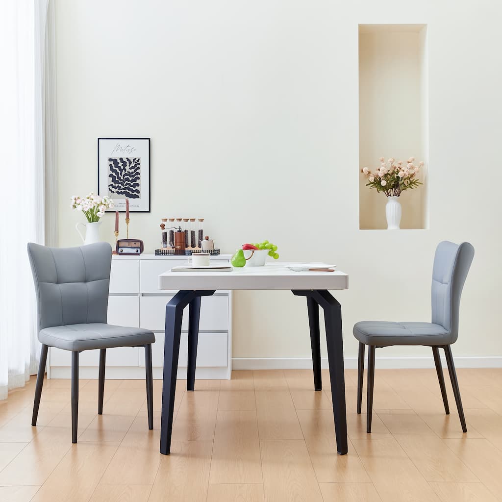 Set of 2 Side Chair Vanity Chair Office Chair Light Gray Leather Upholstered Dining Chair with Iron Legs