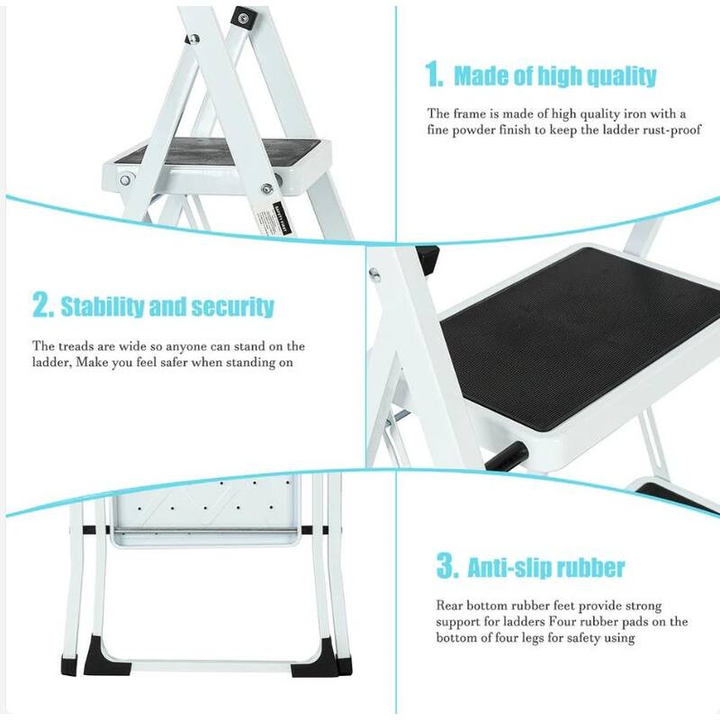 330 lb Capacity 2-Step White Iron Folding Step Stool Ladder