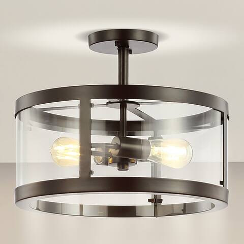Selema 2-Light Iron/Glass Modern LED Flush Mount, by JONATHAN Y