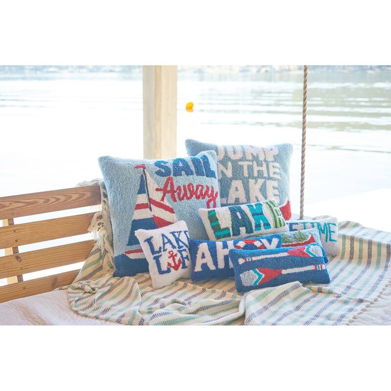 18" x 18" Jump In The Lake Hooked Pillow