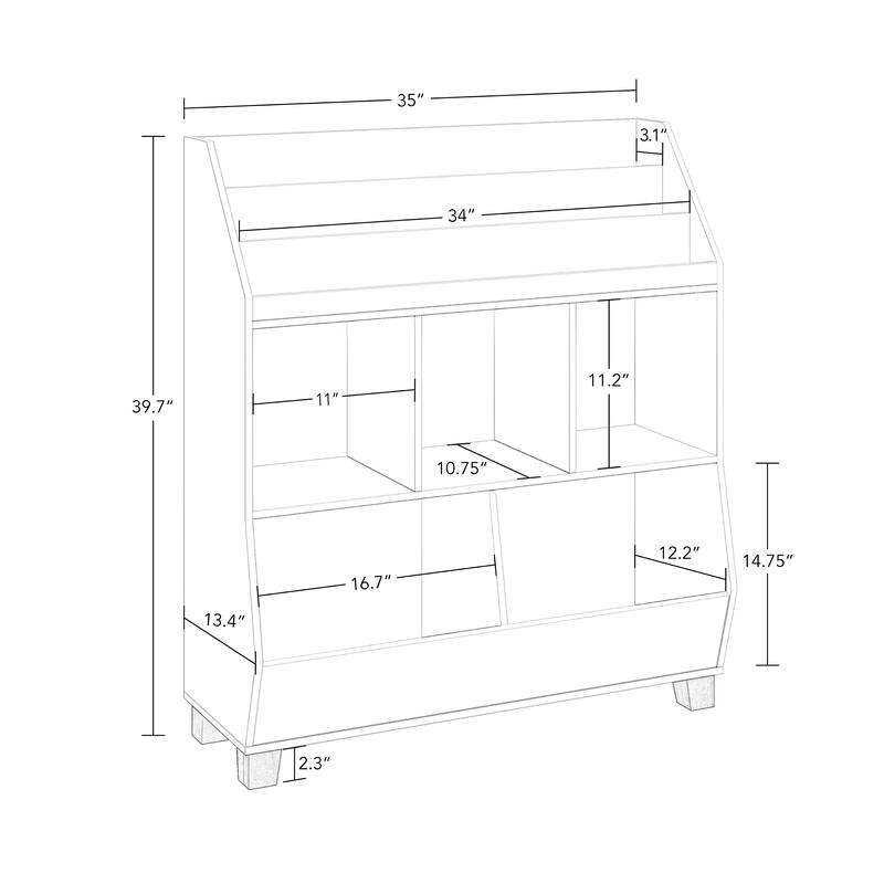 RiverRidge Kids Catch-All 35in Toy Organizer with Cubby Storage, Toy Storage Bins and Bookshelf - White