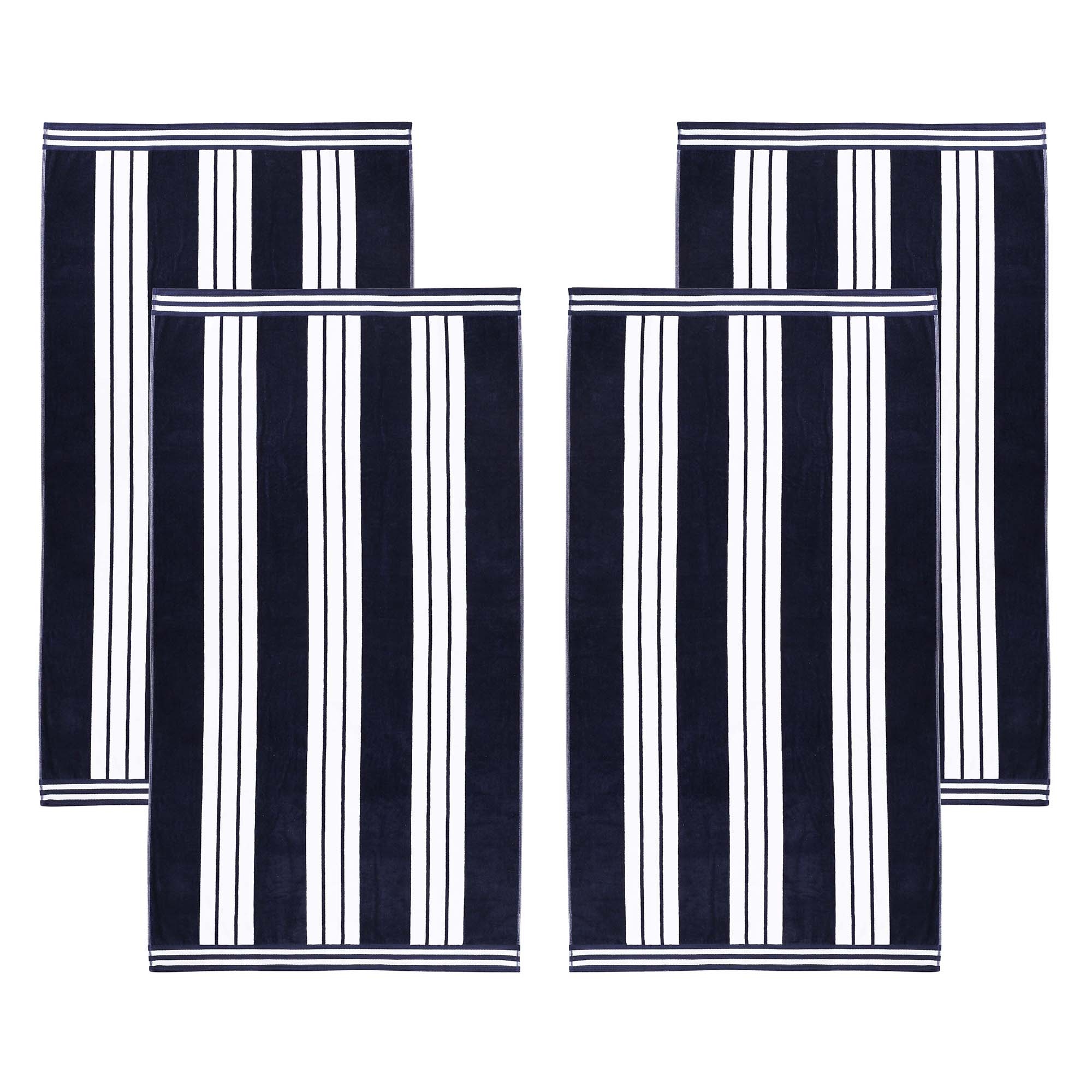Superior Striped Large Oversized Cotton Beach Towel - Set of 4