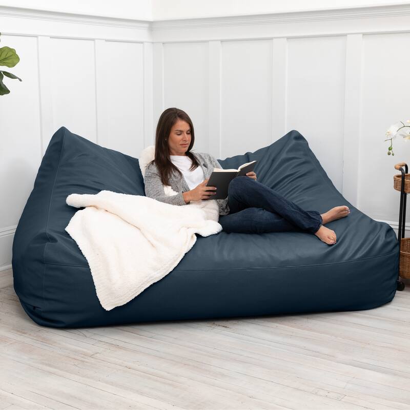 Atrium Collection Lozia Loveseat - Large Bean Bag Sofa for Home Theaters, Offices, Schools & Receptions - Faux Leather - N/A - Oxford Blue