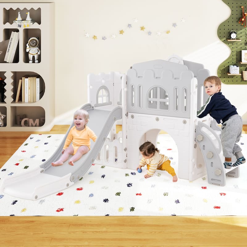9 in 1 Toddler Slide and Climber Playset with Basketball Hoop Tunnel and Storage Indoor Outdoor Playground for Kids