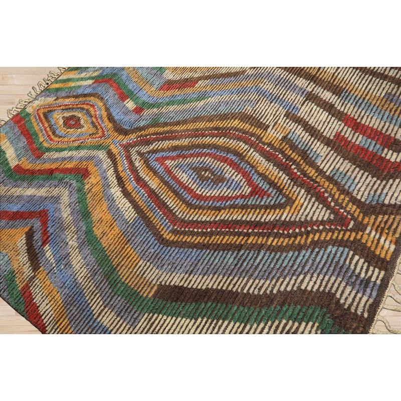 8x10 Tibetano Hand Knotted Wool Ivory Moroccan Modern & Contemporary Boho Rug - 8' x 10'