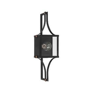 Raeburn 1-Light Outdoor Wall Lantern in Matte Black and Weathered Brushed Brass