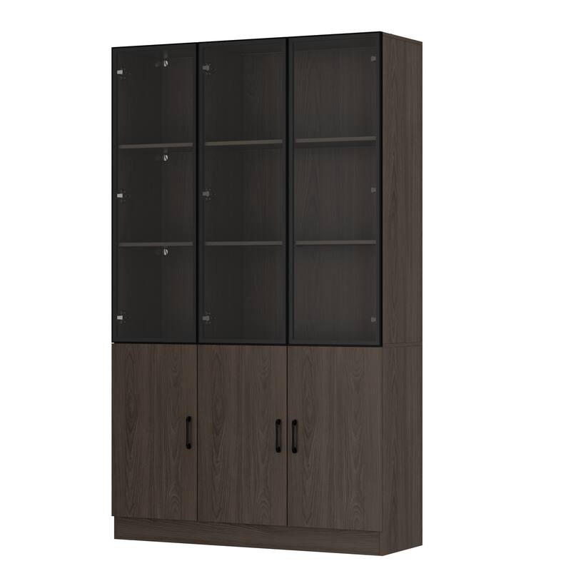 LED-Lit Wood Grain Cabinet - Configurable Storage for Home or Office