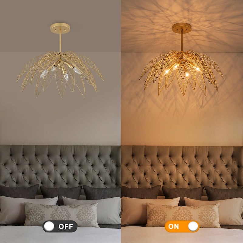 4 Lights Dual Semi-Flush Mount Ceiling Light Leaf Shaped Shades - Dia.26-in