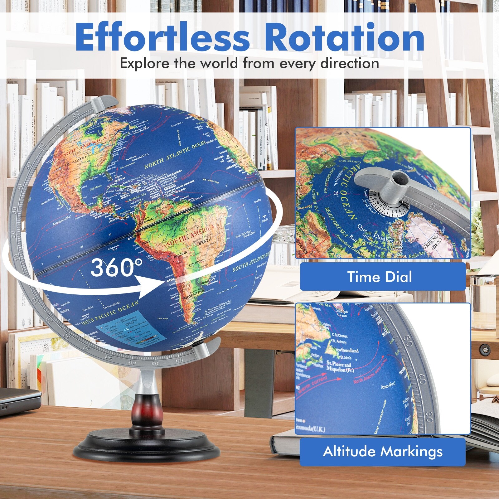 Gymax 12'' Illuminated World Globe w/Raised Relief LED Lights
