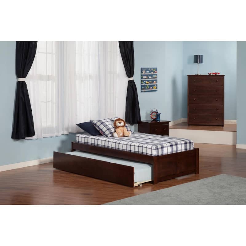Twin Platform Bed with Trundle - HomeStock Baroque Beauty Walnut Finish