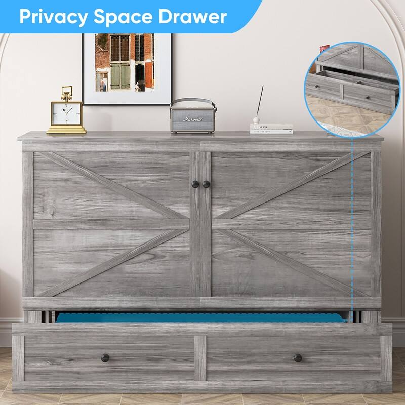Mixoy Modern Full/Queen Size Murphy Bed Chest with Mattress and Storage