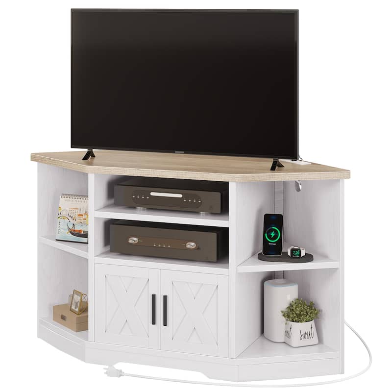 Farmhouse Corner TV Stand Entertainment Center Media Console for TVs up to 55" with Power Outlet