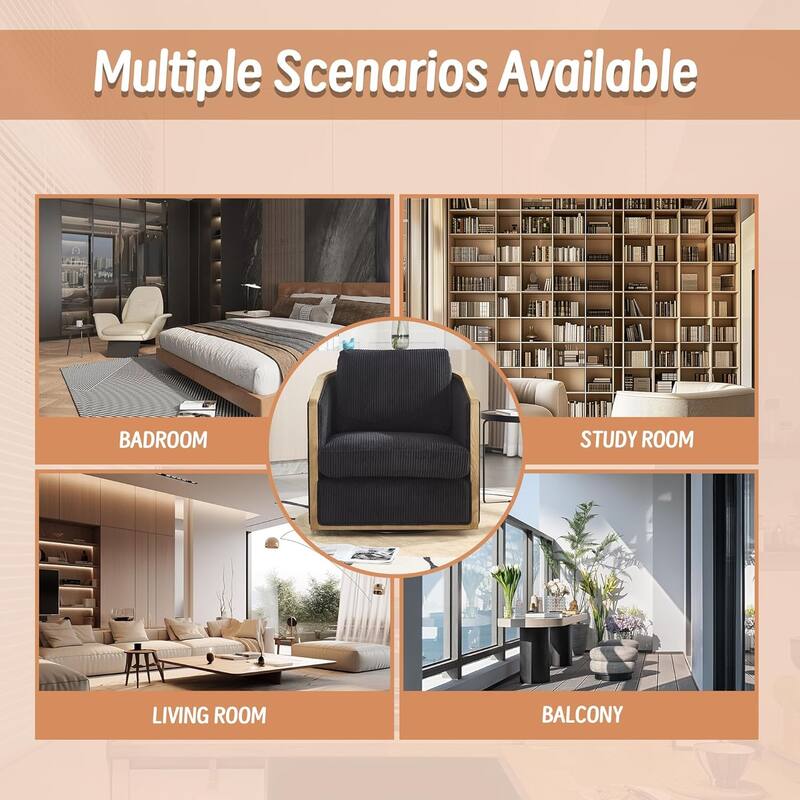 Roomfitters Modern Corduroy Swivel Barrel Chair, 360 Lounge Club Chair with Deep Seat for Living Room or Office
