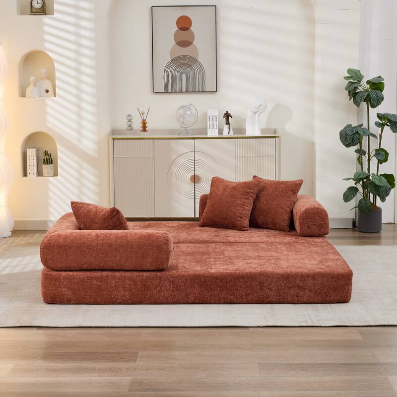 Roomfitters Folding Sofa Bed with 3 Pillows, Convertible Floor Lounger Sleeper Couch for Living Room and Guest Room