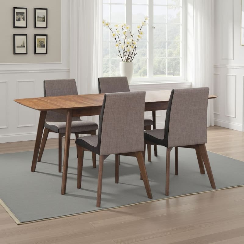 Bera 5pc Dining Set w 4 Chairs, 59-75 Inch Extendable, Walnut Brown, Gray