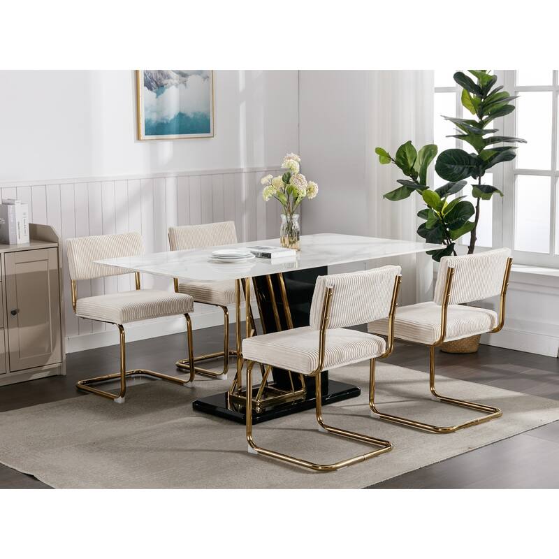 Modern Dining Chairs with Corduroy Fabric and Gold Metal Base, Set of 2