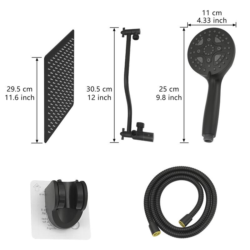 11.6 in. 7-Spray Patterns Dual Wall Mount Dual Shower Heads and Handheld Shower Head in Black