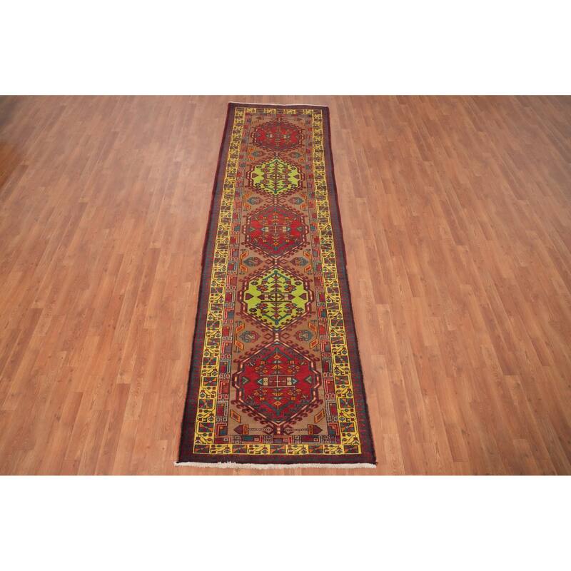 Hand Knotted Oriental 100% Wool Carpet Traditional Tribal Brown Ardebil Runner Rug - 11' 0'' X 3' 2''