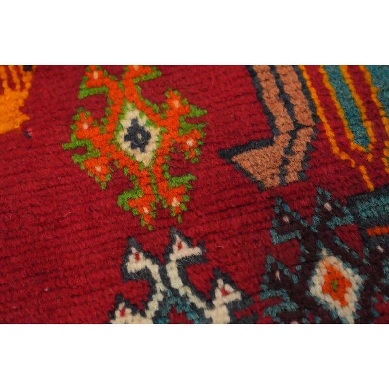Hand Knotted Oriental 100% Wool Carpet Traditional Tribal Red Shiraz Area Rug - 7' 7'' X 4' 11''