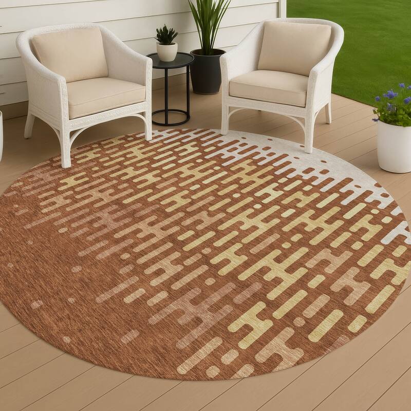 Machine Washable Indoor/ Outdoor Modern Kingman Chantille Rug - Paprika - 8' x 8'