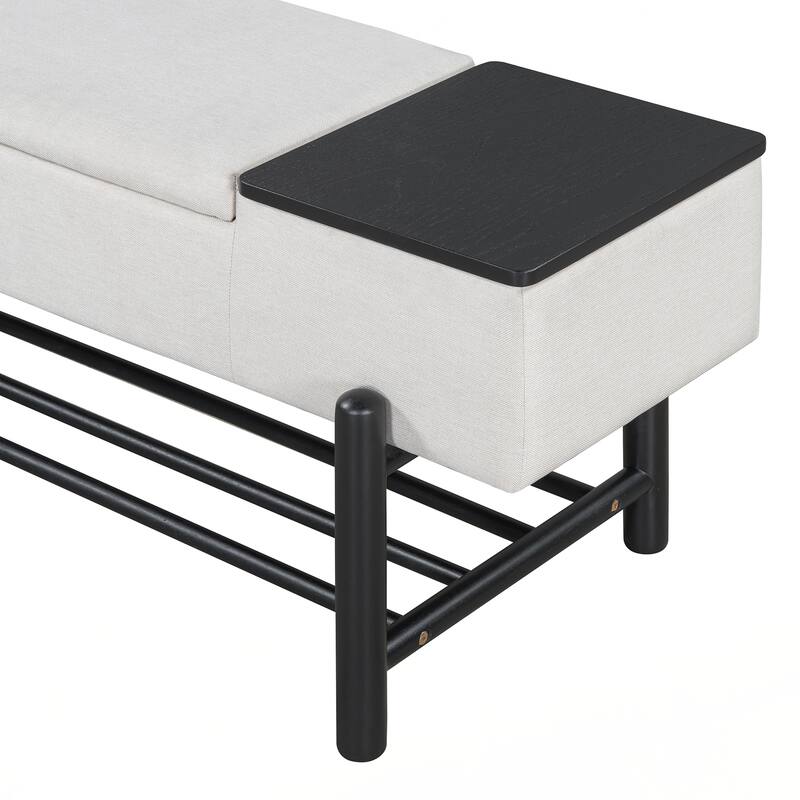 Farmhouse Upholstered Storage Bench with Hidden Compartment, Modern Entryway Bench for Living Room, Entryway