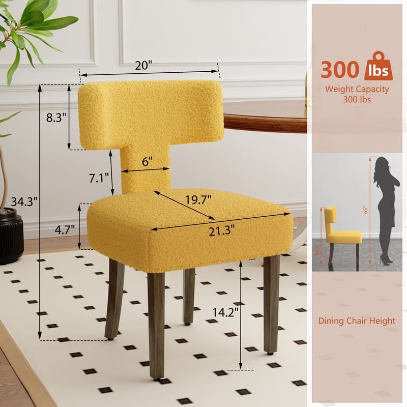 Dining Chairs Boucle Fabric Lamb Upholstered T-Shape (Set of 4)