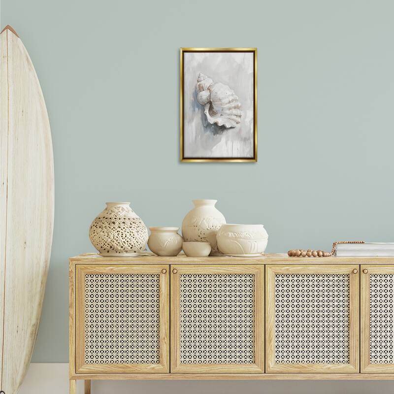 Stupell Neutral Curved Seashell Framed Floater Canvas Wall Art Design By Ramona Murdock