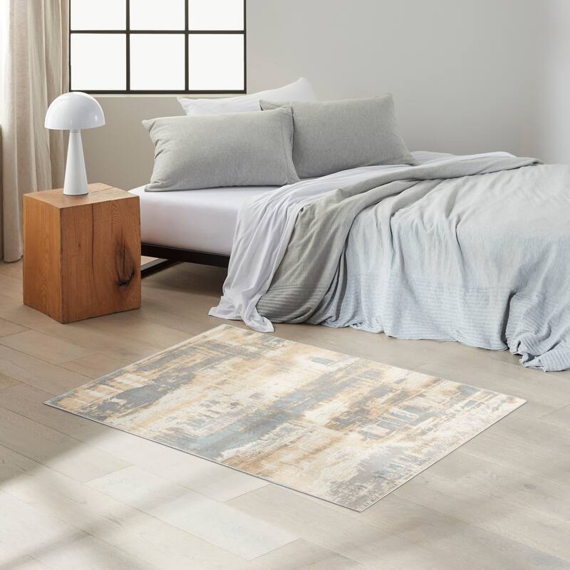 Calvin Klein Enchanting Contemporary Abstract Area Rug - 3'2" x 5' - Ivory/Seaglass - Rectangle