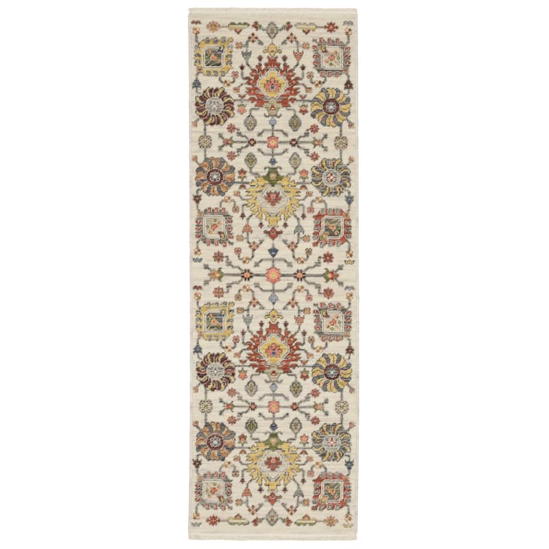Style Haven Lawson Classic Bohemian Wool Fringe Edge Area Rug - 2' x 6' - Ivory/ Multi - Runner
