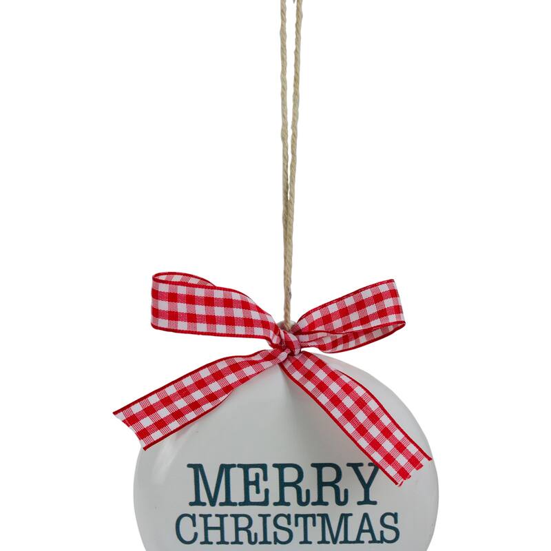 4.5" White and Red Merry Christmas Ornament with a Bow