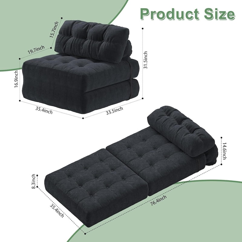 Portable Floor Folding Sofa Bed, Convertible Sleeper Chair for Living Room