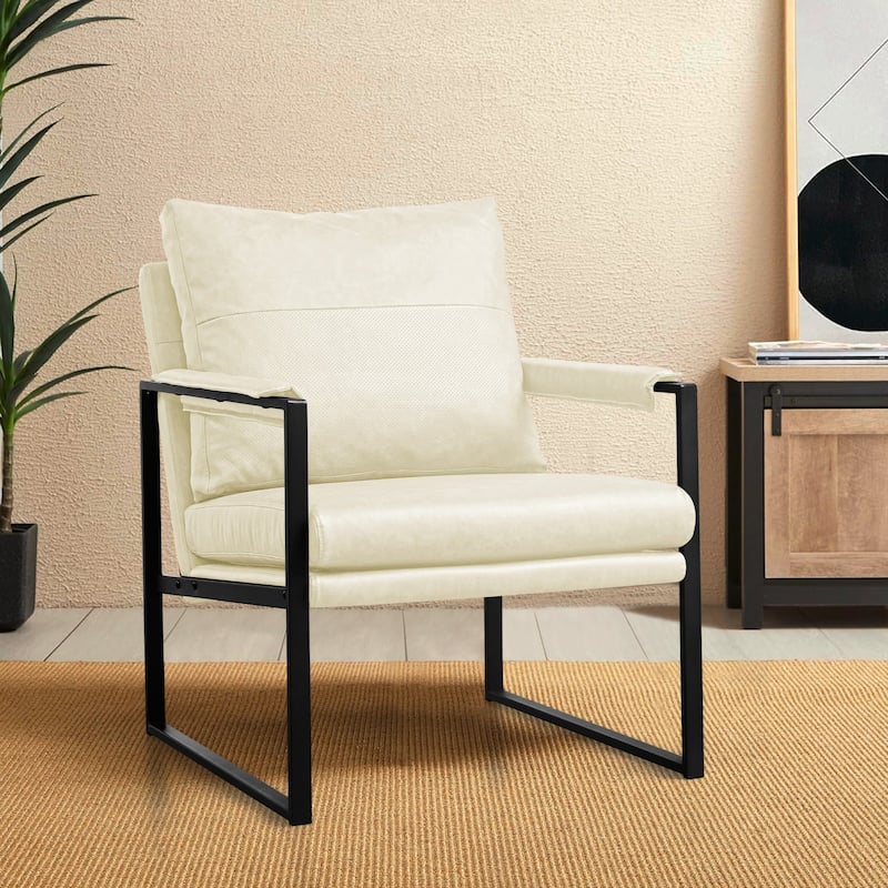 Subrtex PU leather Upholstered Accent Chair with Metal Frame Armchair - White