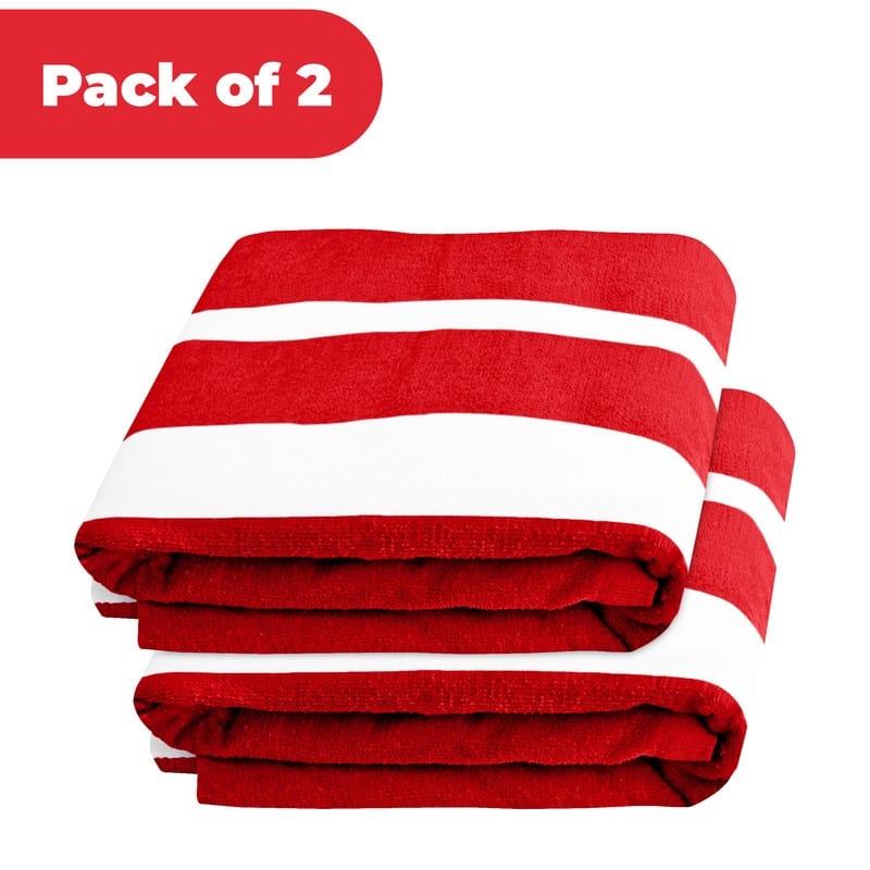 100% Cotton Cabana‑Stripe Lounge Chair Cover Terry Towel with Fitted Pocket & Back Flap Set of 2