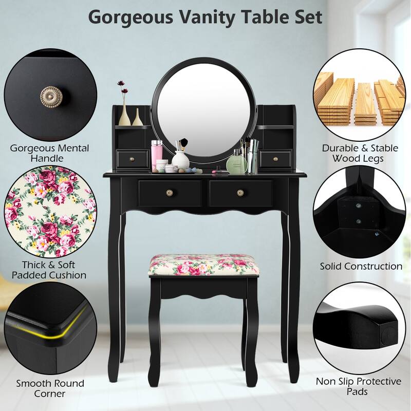Costway Makeup Vanity Table Drawers Oval Dressing Table Kids Gift