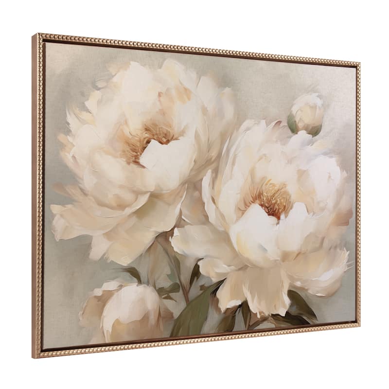 Kate and Laurel Sylvie Beaded Painterly Peonies Framed Canvas by The Creative Bunch Studio - 31.5x41.5 - Gold