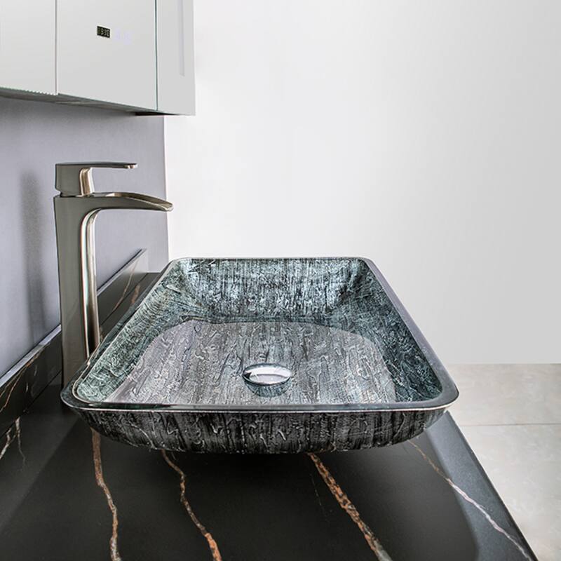 Vinnova Glass Rectangular Vessel Bathroom Sink without Faucet