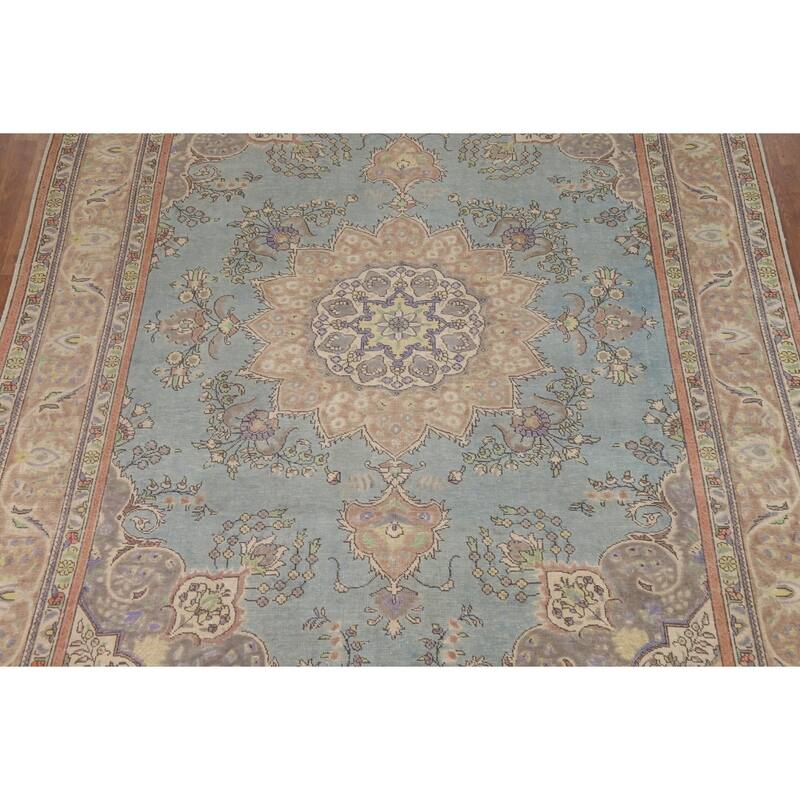 Light Blue Persian Area Rug Handmade Wool Carpet - 8'3"x 11'2"