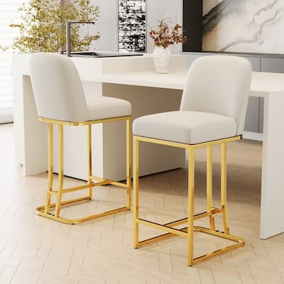 Bar Chairs Set of 2, Cushioned Bar Chairs with Metal Legs and Backrest
