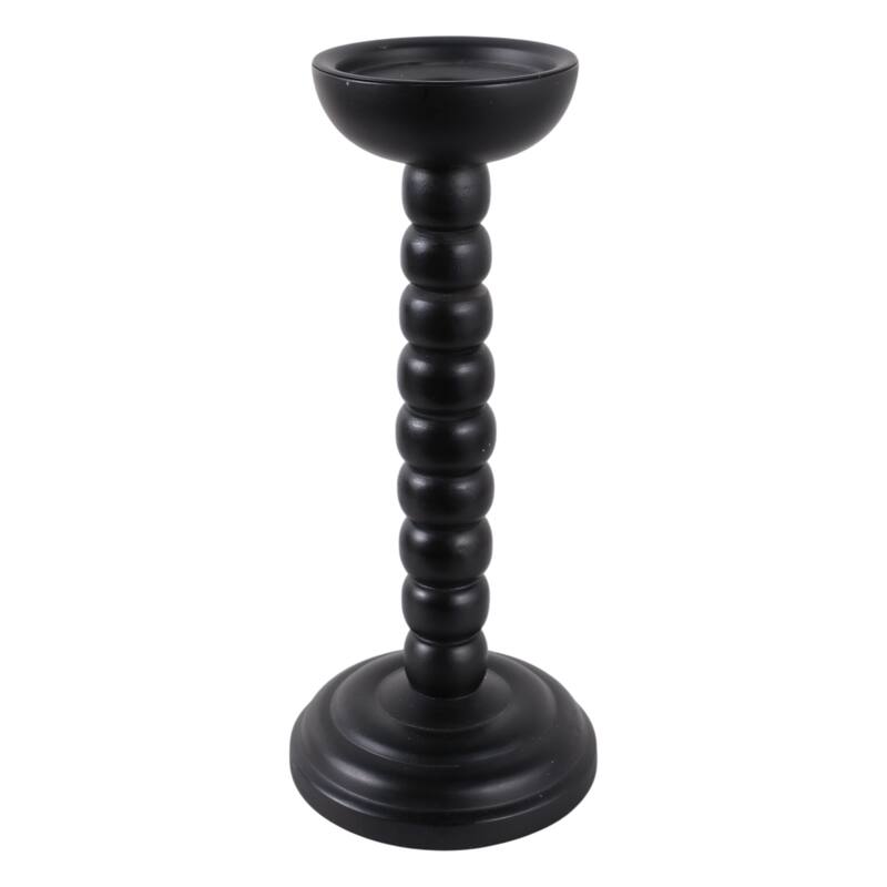 Wood Candle Holder Sculpted Round Base and Turned Detailing Accent