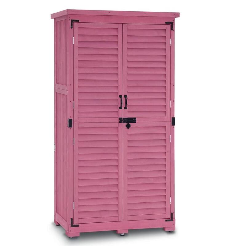 MCombo 63 inch Tall Outdoor Storage Tool Cabinet Shed with Lock for Yard (34.3" L x 18.3" W x 63" H), Wooden 0870 - N/A