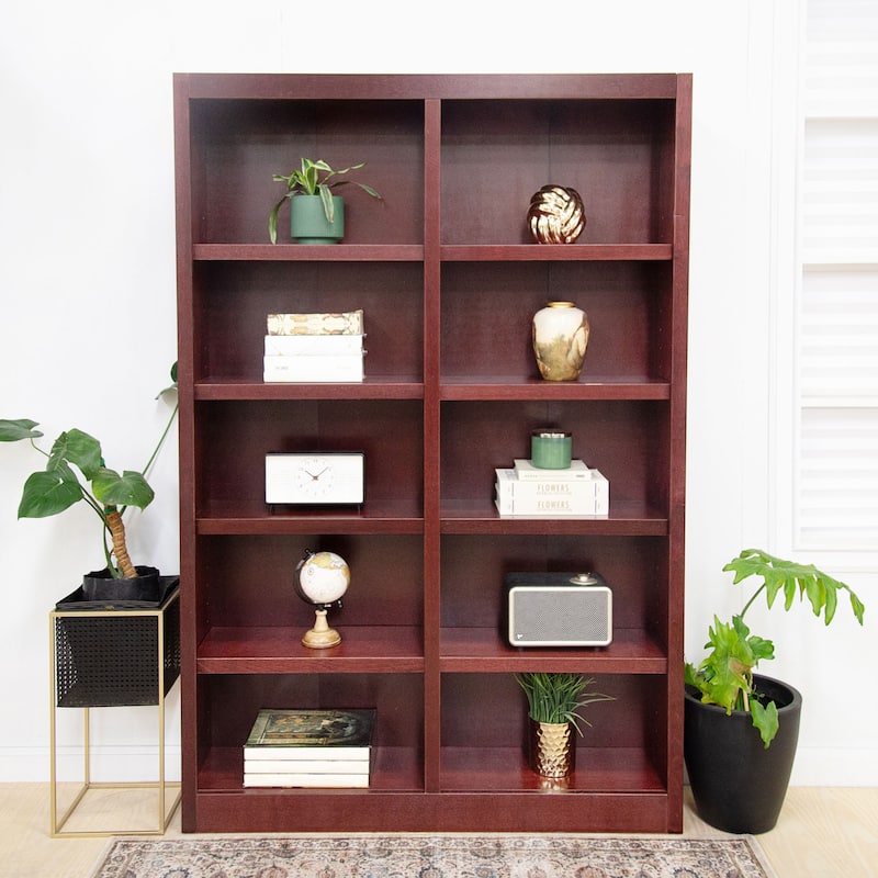 Concepts in Wood Double Wide Wood Bookcase, 10 Shelf, 72 inch Tall - Cherry