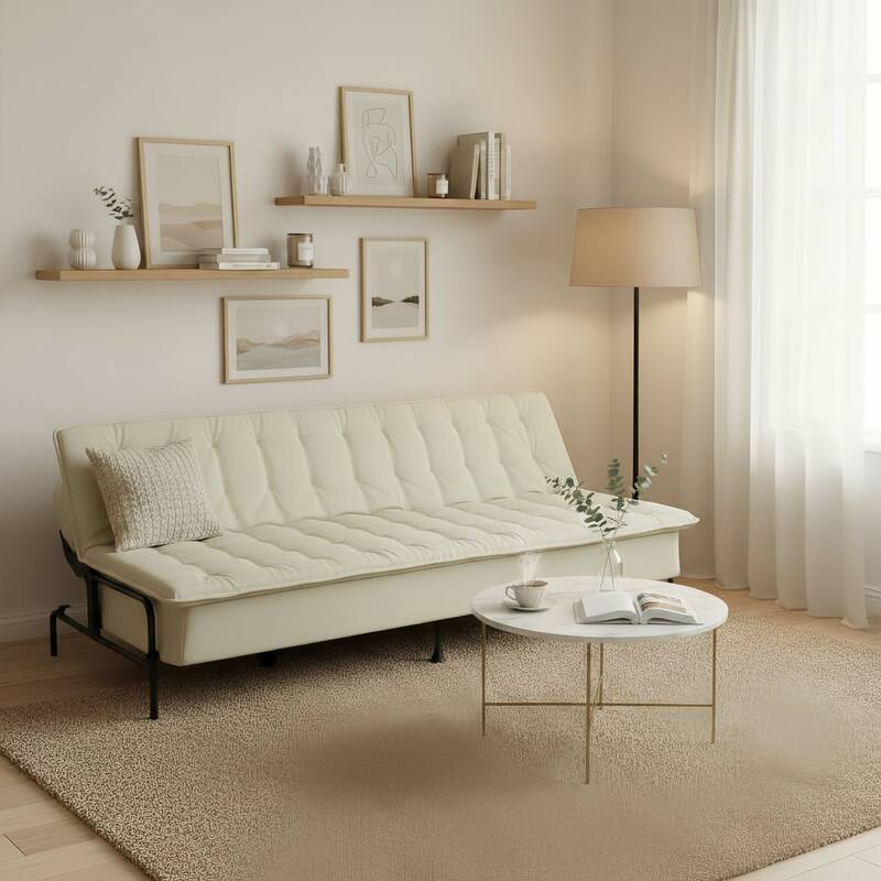 Homy Casa Modern Convertible Sofa Bed, Beige Futon Couch with Metal Frame