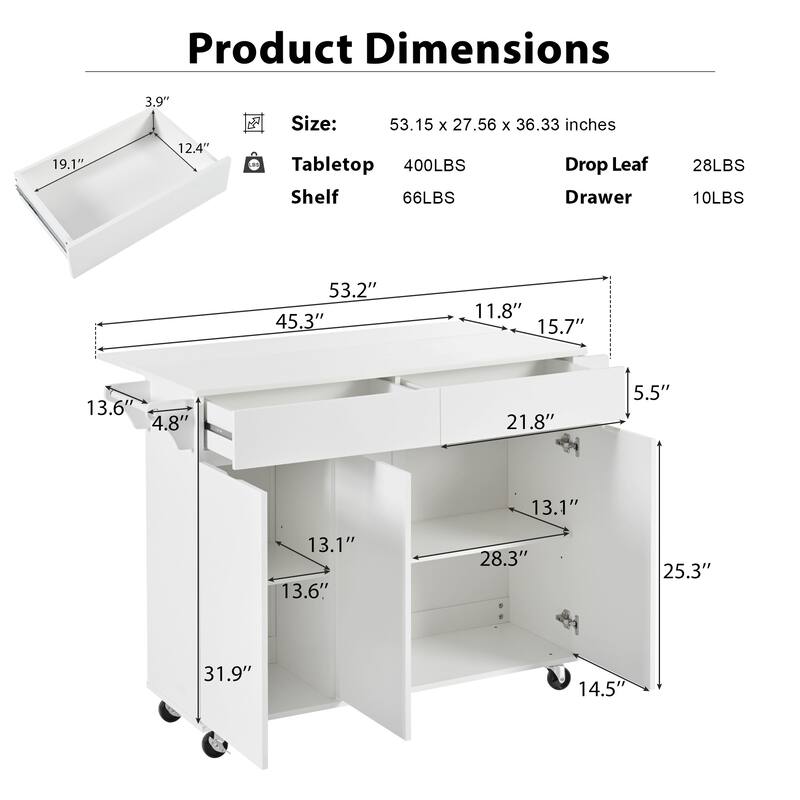 MDF Kitchen Cart with Towel Rack and Spice Rack and Drawer